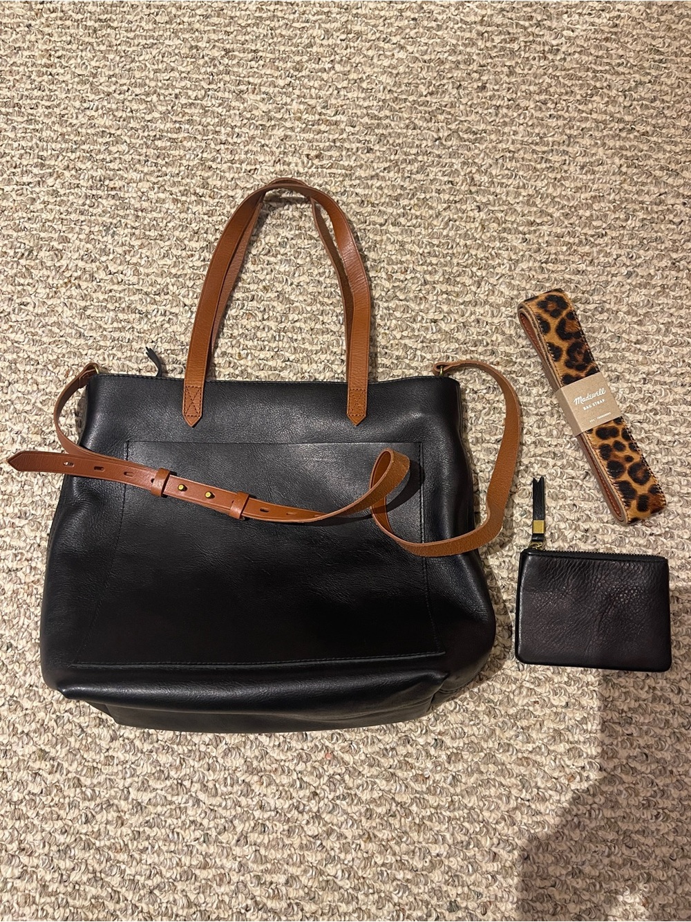 NEW Madewell Black & Brown Leather Bag, Black Wallet & Animal Print Strap